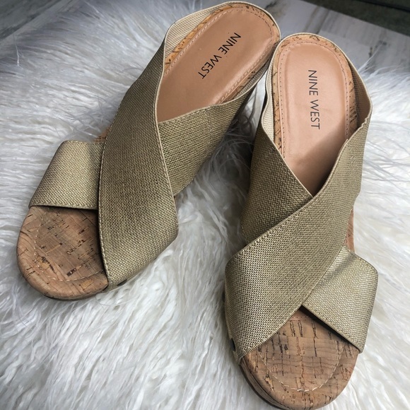 Nine West Shoes - Nine West Gold Wedge Sandals size 8M